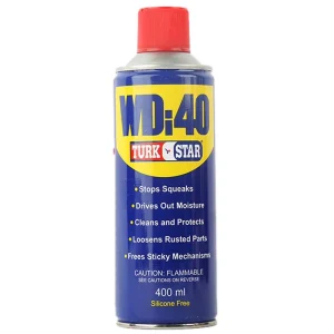 سپری WD-40 ترک استار: روان‌کاری سریع، ضد زنگ، محافظت از فلزات. مناسب برای ابزار، لولا و قطعات متحرک."